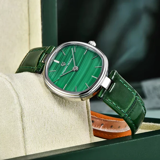 2026 NEW PAGANI DESIGN PD-1825 Women Quartz Watch Green Mother of Pearl Dial Sapphire Navy Blue LeatherStrap Ladies Miyo