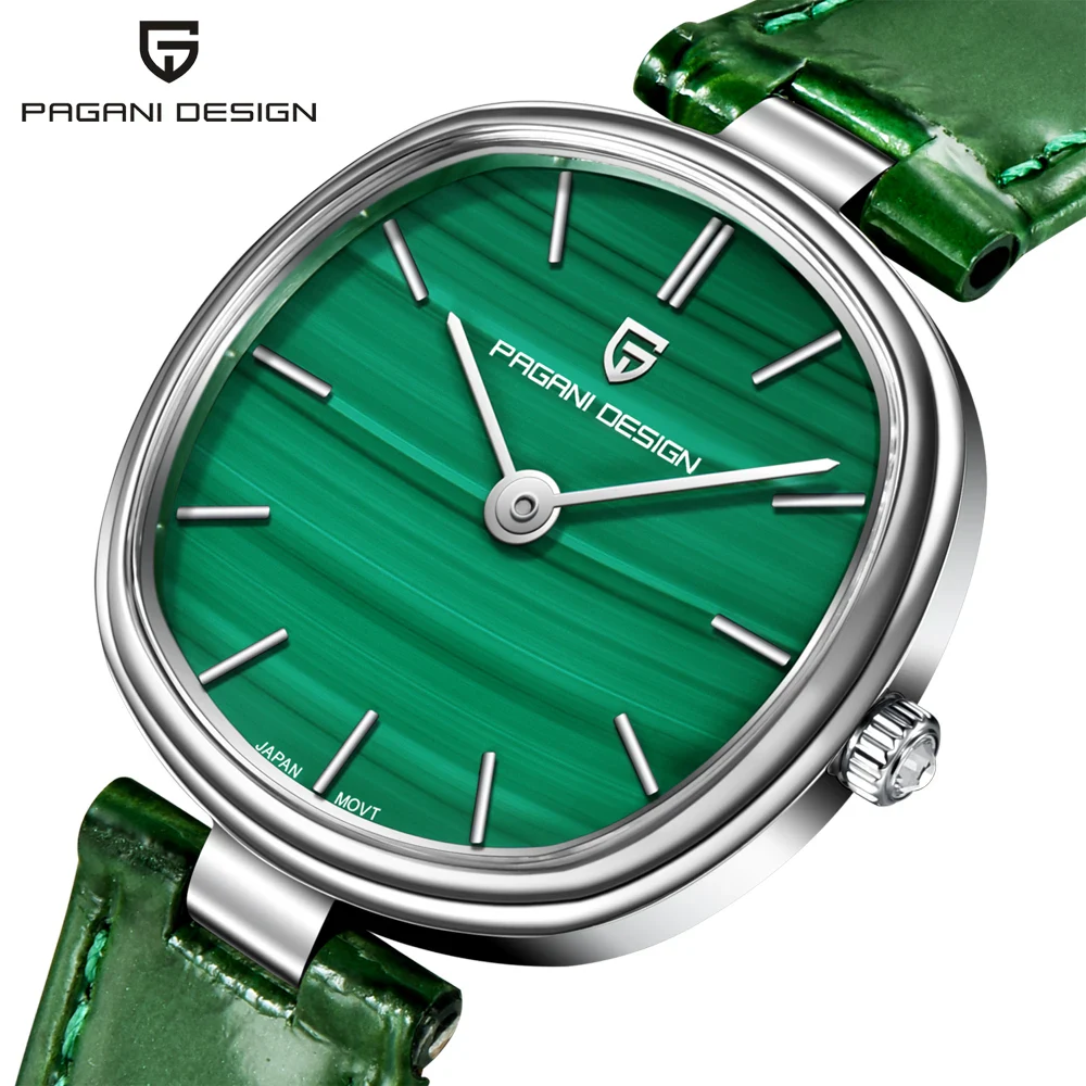 2026 NEW PAGANI DESIGN PD-1825 Women Quartz Watch Green Mother of Pearl Dial Sapphire Navy Blue LeatherStrap Ladies Miyo