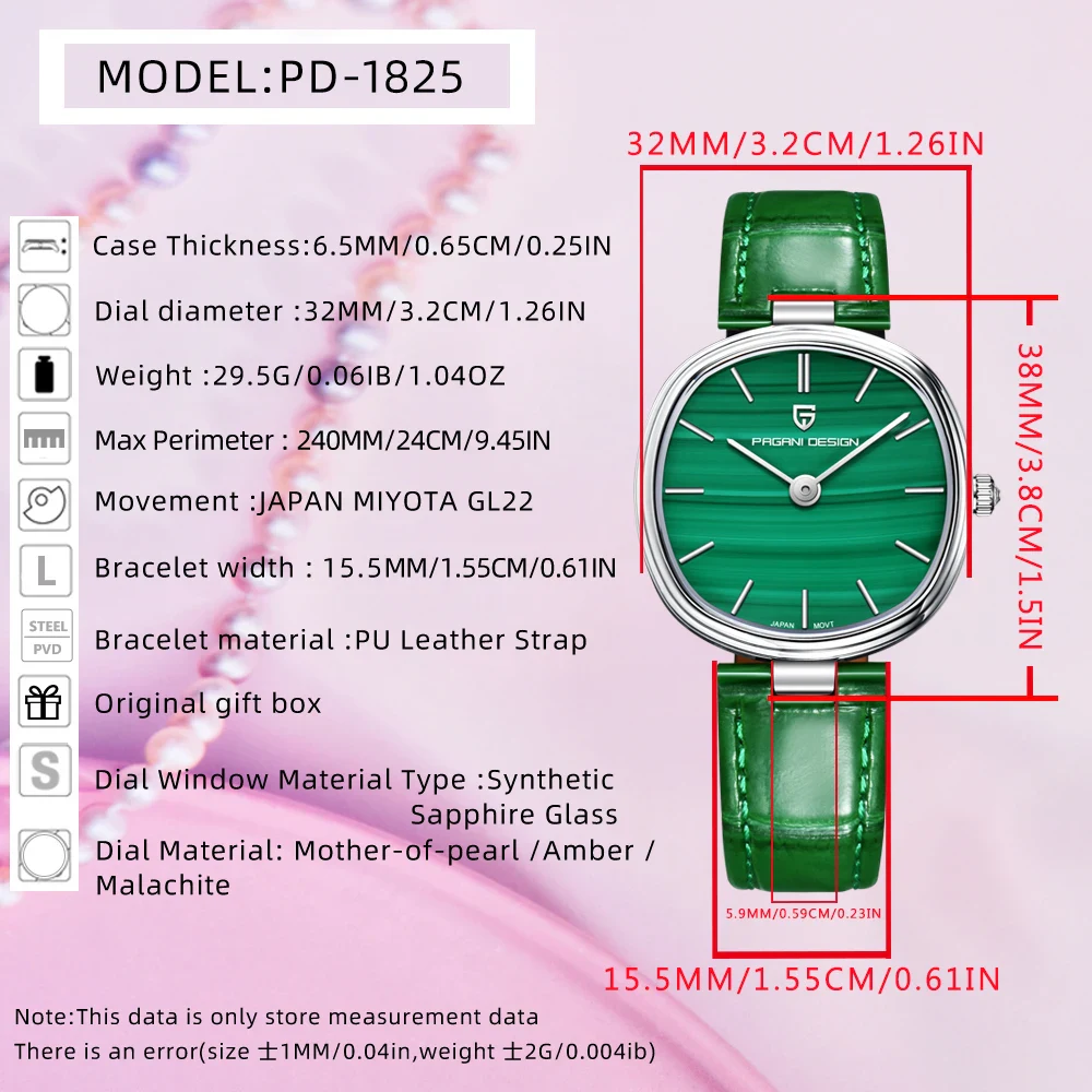2026 NEW PAGANI DESIGN PD-1825 Women Quartz Watch Green Mother of Pearl Dial Sapphire Navy Blue LeatherStrap Ladies Miyo