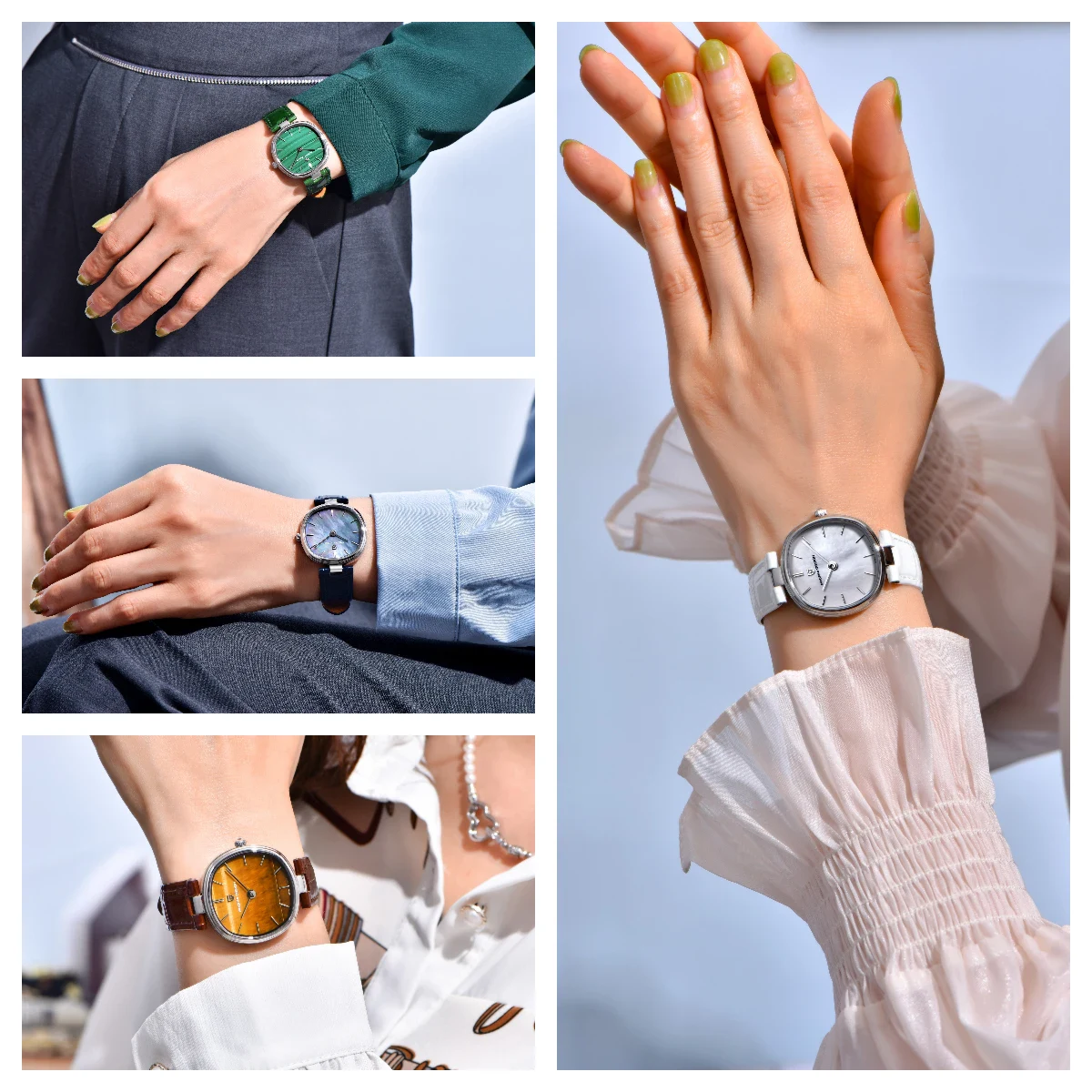 2026 NEW PAGANI DESIGN PD-1825 Women Quartz Watch Green Mother of Pearl Dial Sapphire Navy Blue LeatherStrap Ladies Miyo