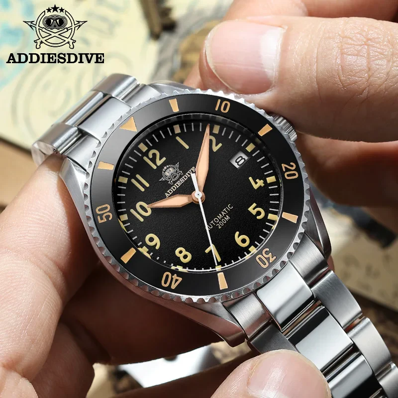 ADDIESDIVE Vintage Automatic Mechanical Men's Dive Watch NH35 Movement 41h Power Reserve C3 Luminous 200m Water Resistan