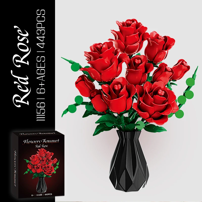 Woma Toys Red Rose Bouquet Building Blocks Set Lux