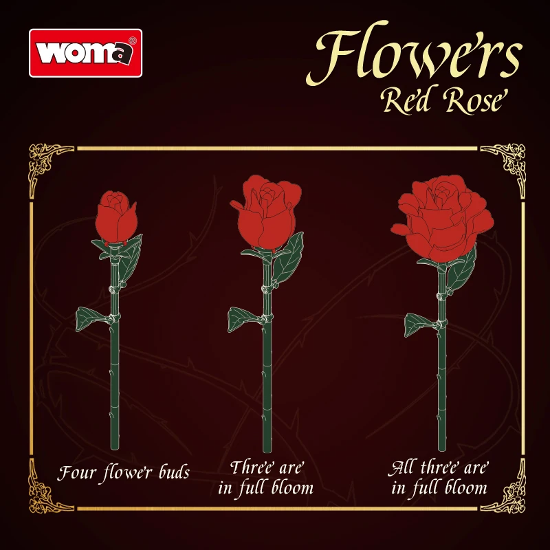 Woma Toys Red Rose Bouquet Building Blocks Set Lux