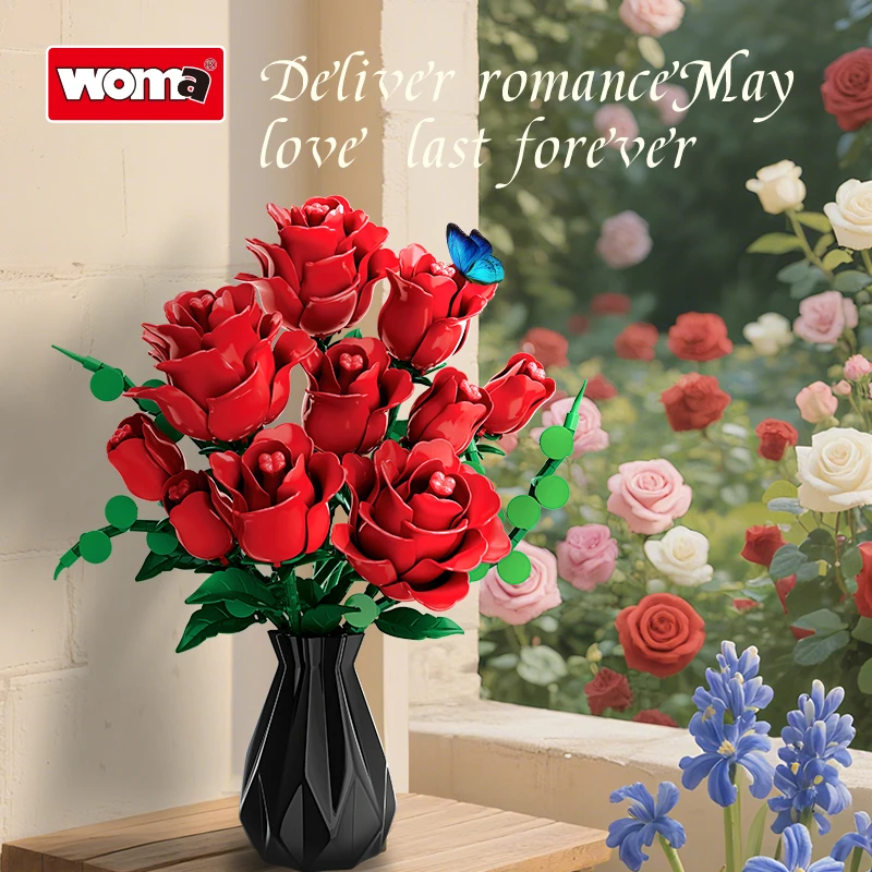 Woma Toys Red Rose Bouquet Building Blocks Set Lux