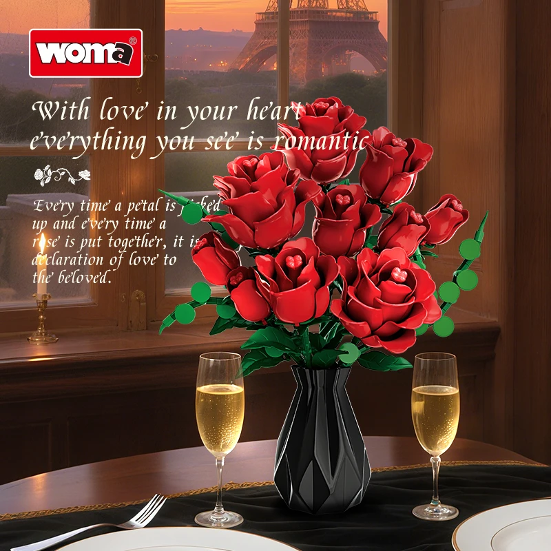 Woma Toys Red Rose Bouquet Building Blocks Set Lux
