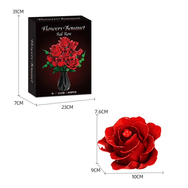 Woma Toys Red Rose Bouquet Building Blocks Set Lux