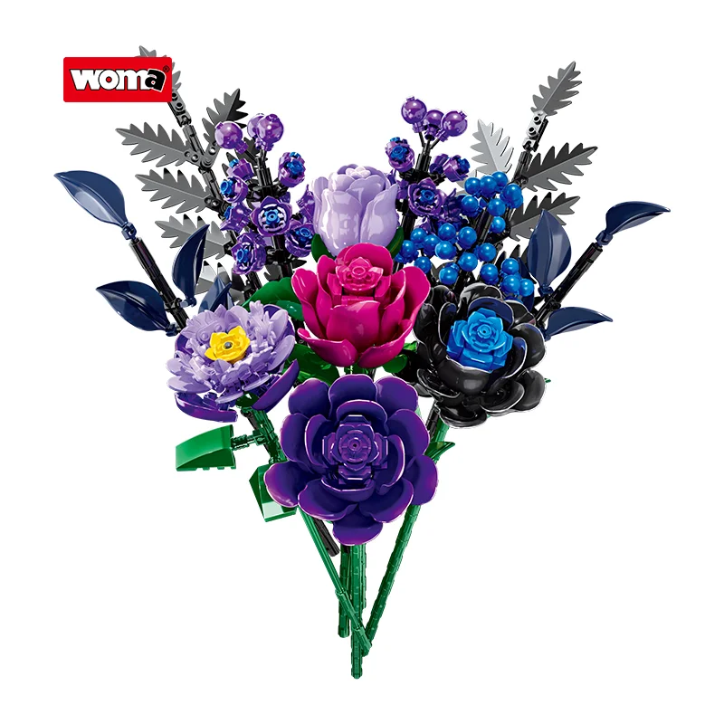 Woma Toys Purple Rose Flower Bouquet Building Bloc