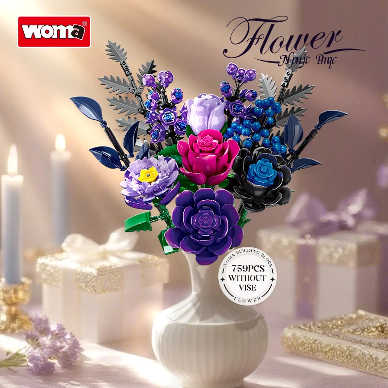 Woma Toys Purple Rose Flower Bouquet Building Bloc