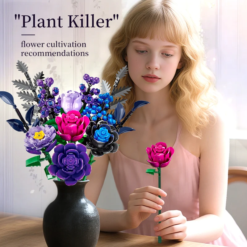 Woma Toys Purple Rose Flower Bouquet Building Bloc