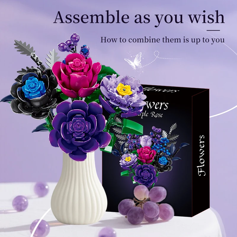 Woma Toys Purple Rose Flower Bouquet Building Bloc