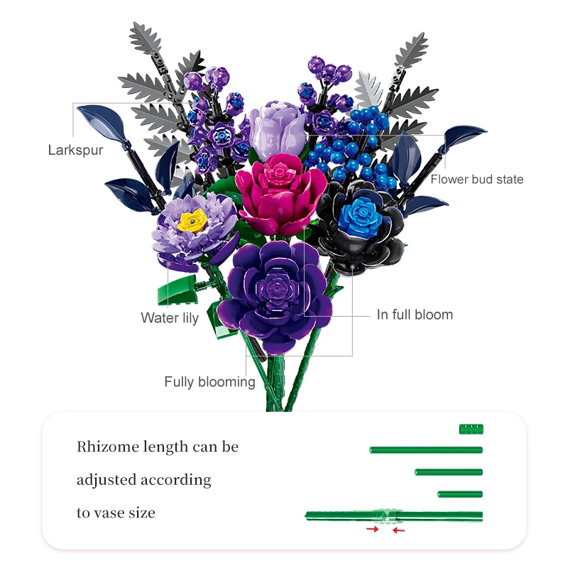 Woma Toys Purple Rose Flower Bouquet Building Bloc