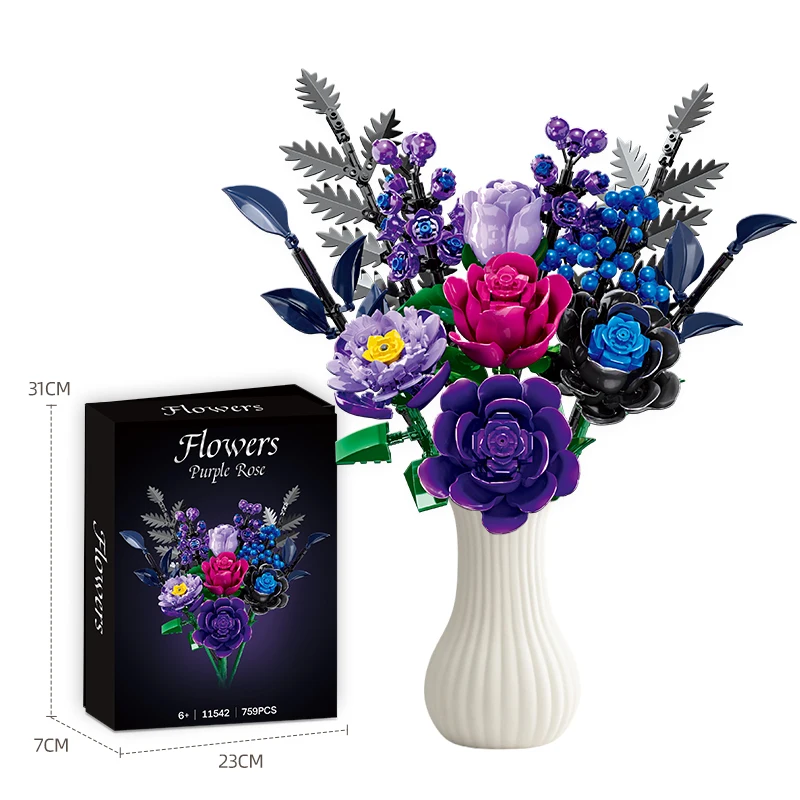 Woma Toys Purple Rose Flower Bouquet Building Bloc