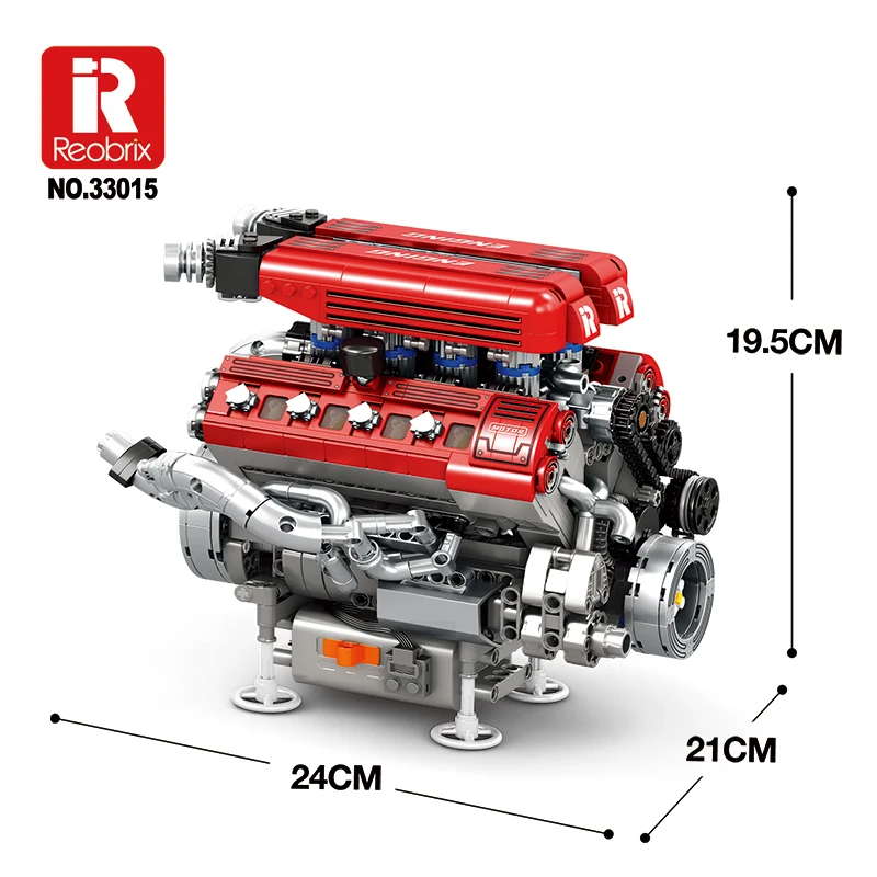 Reobrix F1 Motorized V8 Engine Building Kit with L