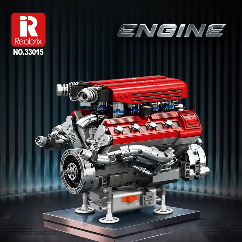 Reobrix F1 Motorized V8 Engine Building Kit with L
