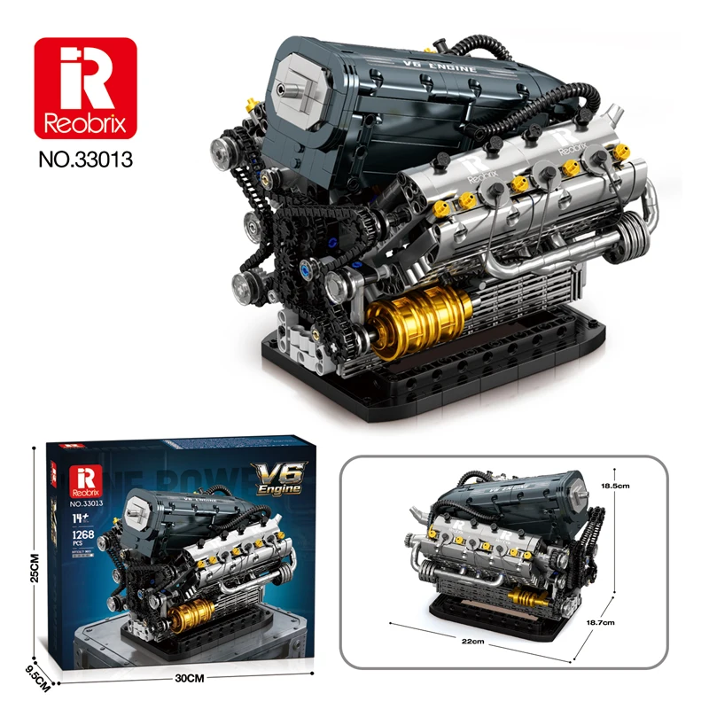 Reobrix 33013 V6 Engine Building Kit, 1268PCS Mech