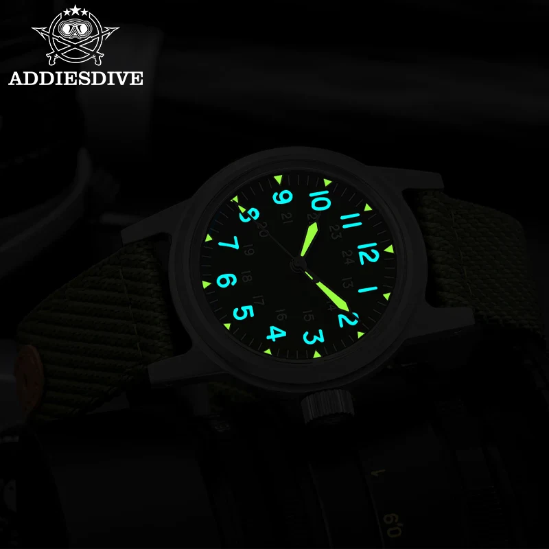 Vintage Pilot Automatic Watch NH35A Movement Lumin