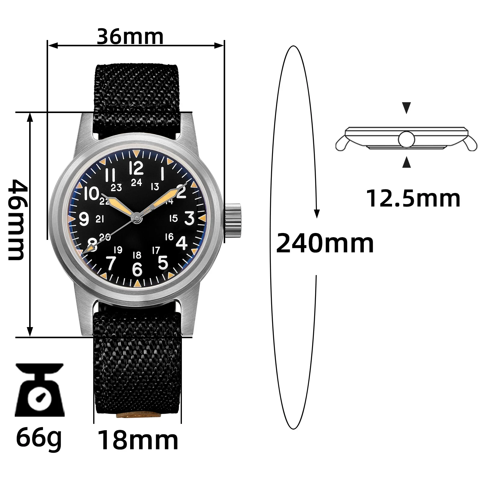 Vintage Pilot Automatic Watch NH35A Movement Lumin