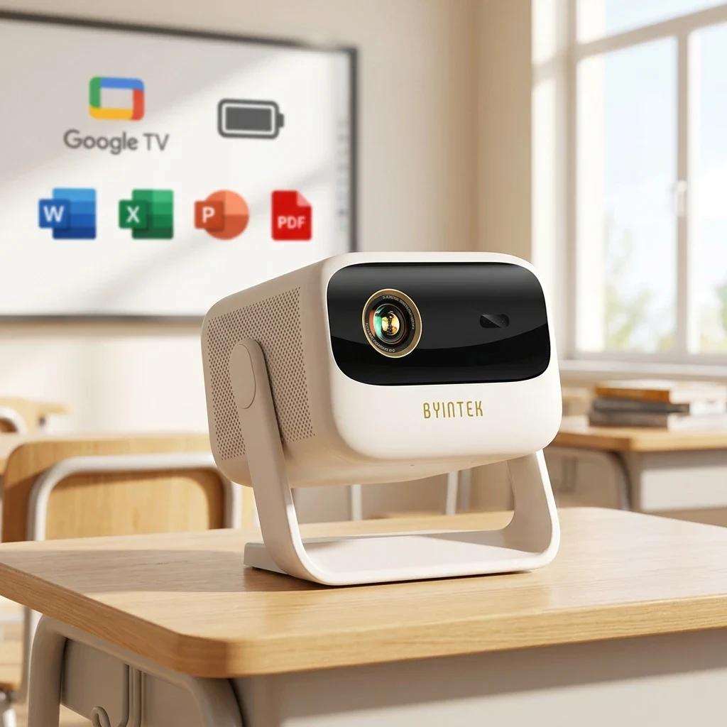 BYINTEK U90 Max Dual OS 4K Projector Google TV Android Office Word Excel PPT PDF 20800mAh Battery 350 ANSI Portable DLP