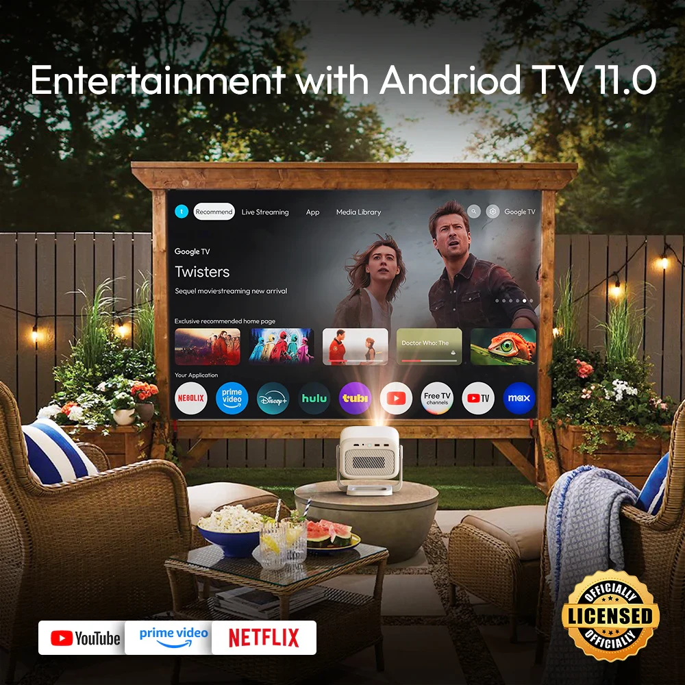 BYINTEK U90 Max Dual OS 4K Projector Google TV Android Office Word Excel PPT PDF 20800mAh Battery 350 ANSI Portable DLP