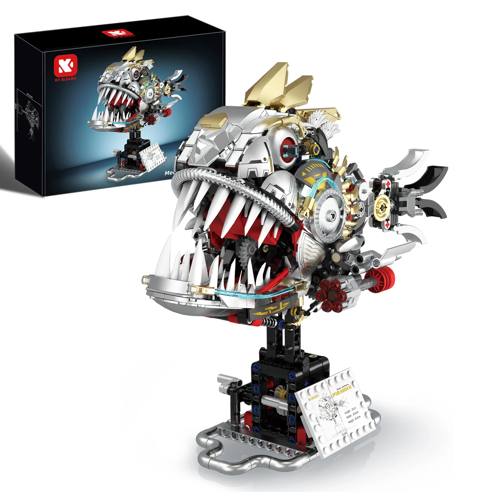Creative Tropical Tribe Piranha Mechanical ABS Plastic MOC Assembly Model Education Building Blocks Animal Nature Theme