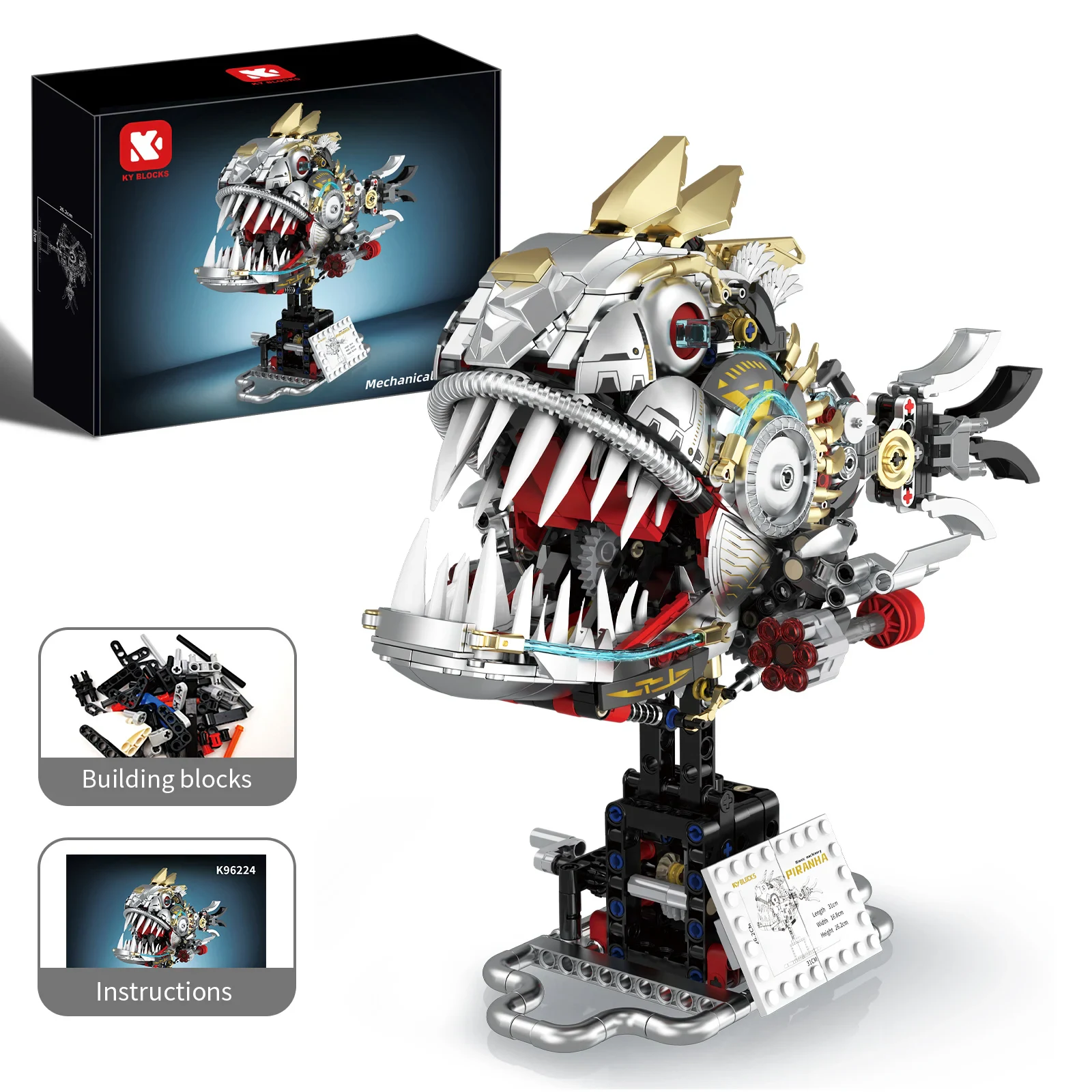 Creative Tropical Tribe Piranha Mechanical ABS Plastic MOC Assembly Model Education Building Blocks Animal Nature Theme