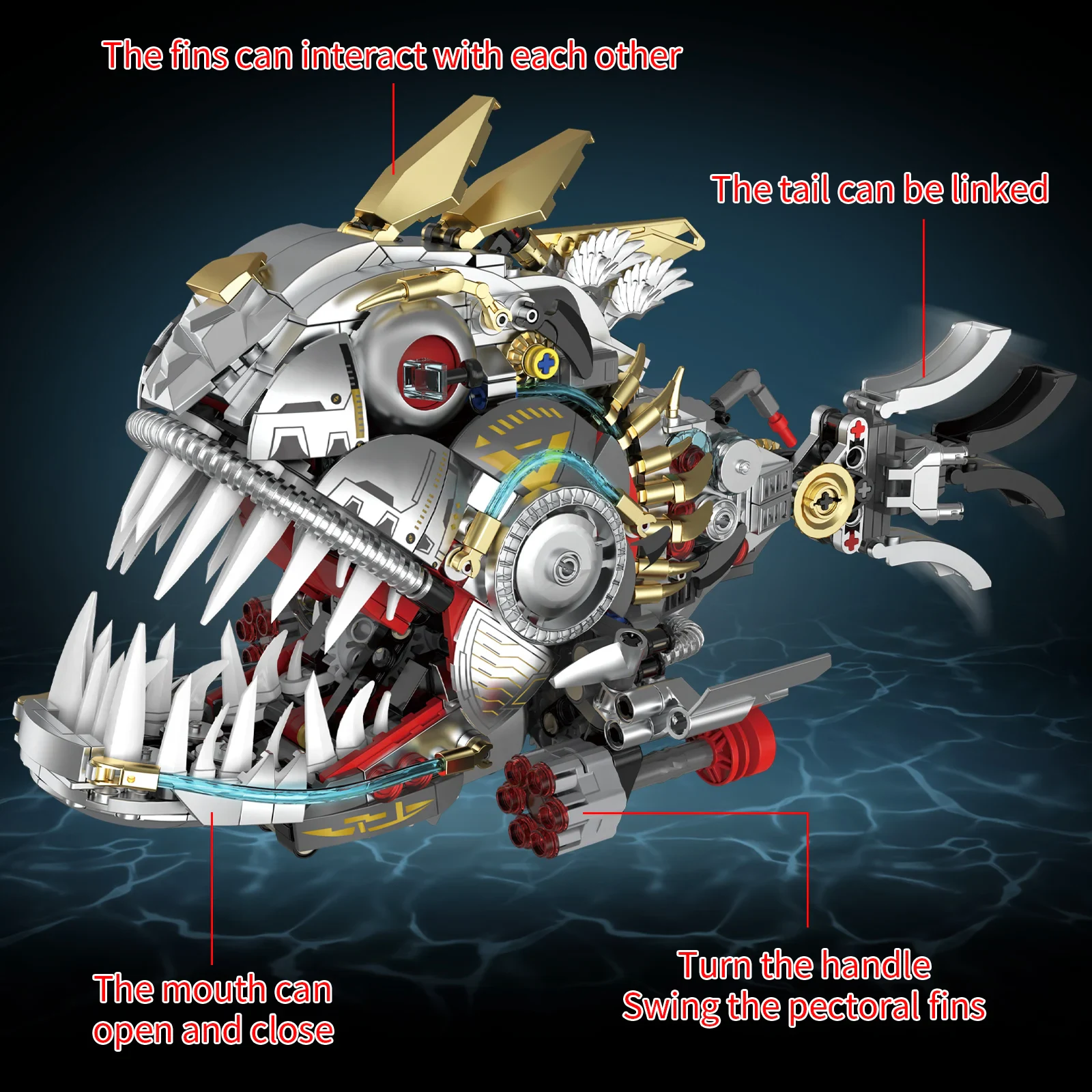 Creative Tropical Tribe Piranha Mechanical ABS Plastic MOC Assembly Model Education Building Blocks Animal Nature Theme