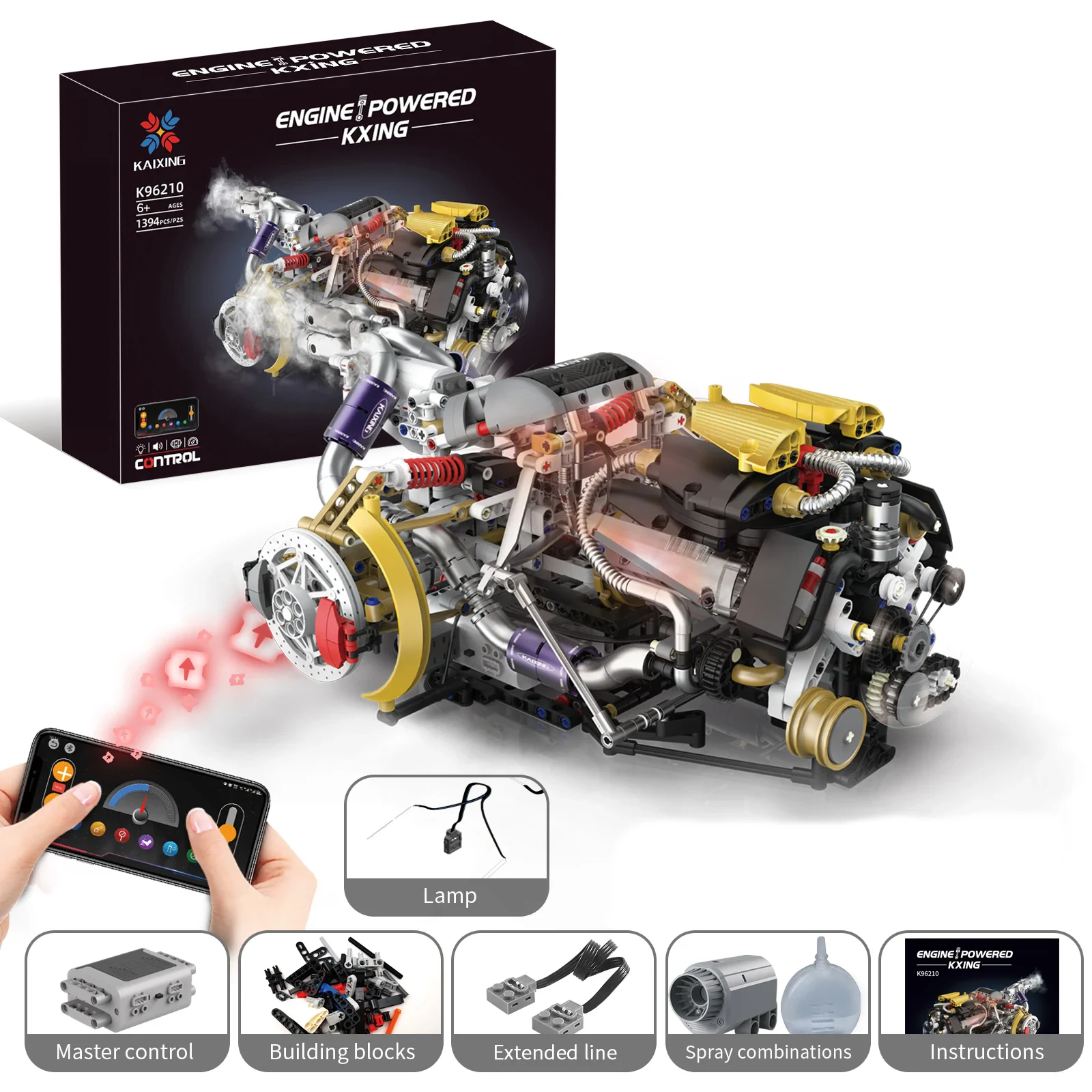 Engine Powered Cars Building Kit 1394Pcs Motorized LED Brake Disc Gear Display Technical Bricks Model Toy ABS Plastic fo