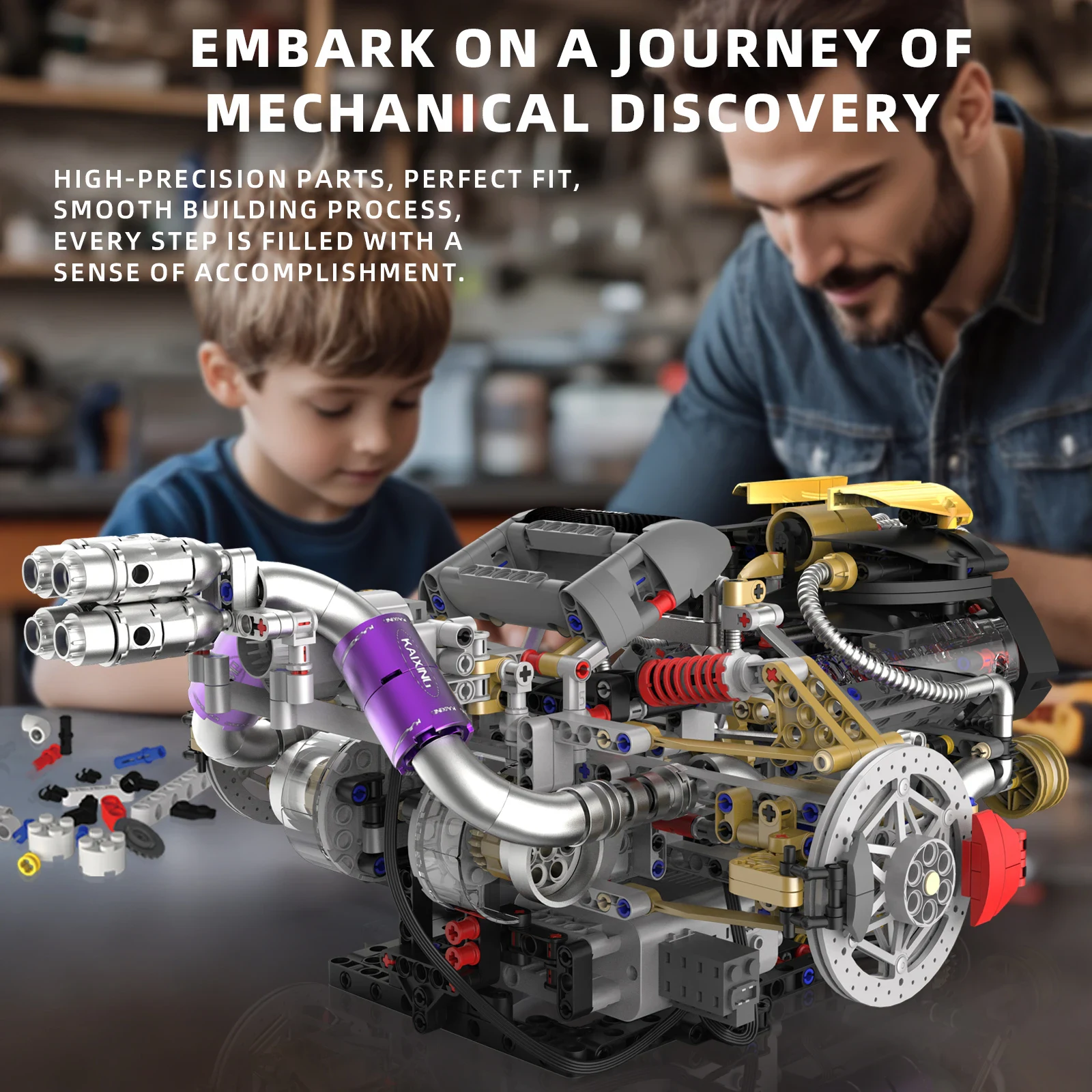 Engine Powered Cars Building Kit 1394Pcs Motorized LED Brake Disc Gear Display Technical Bricks Model Toy ABS Plastic fo