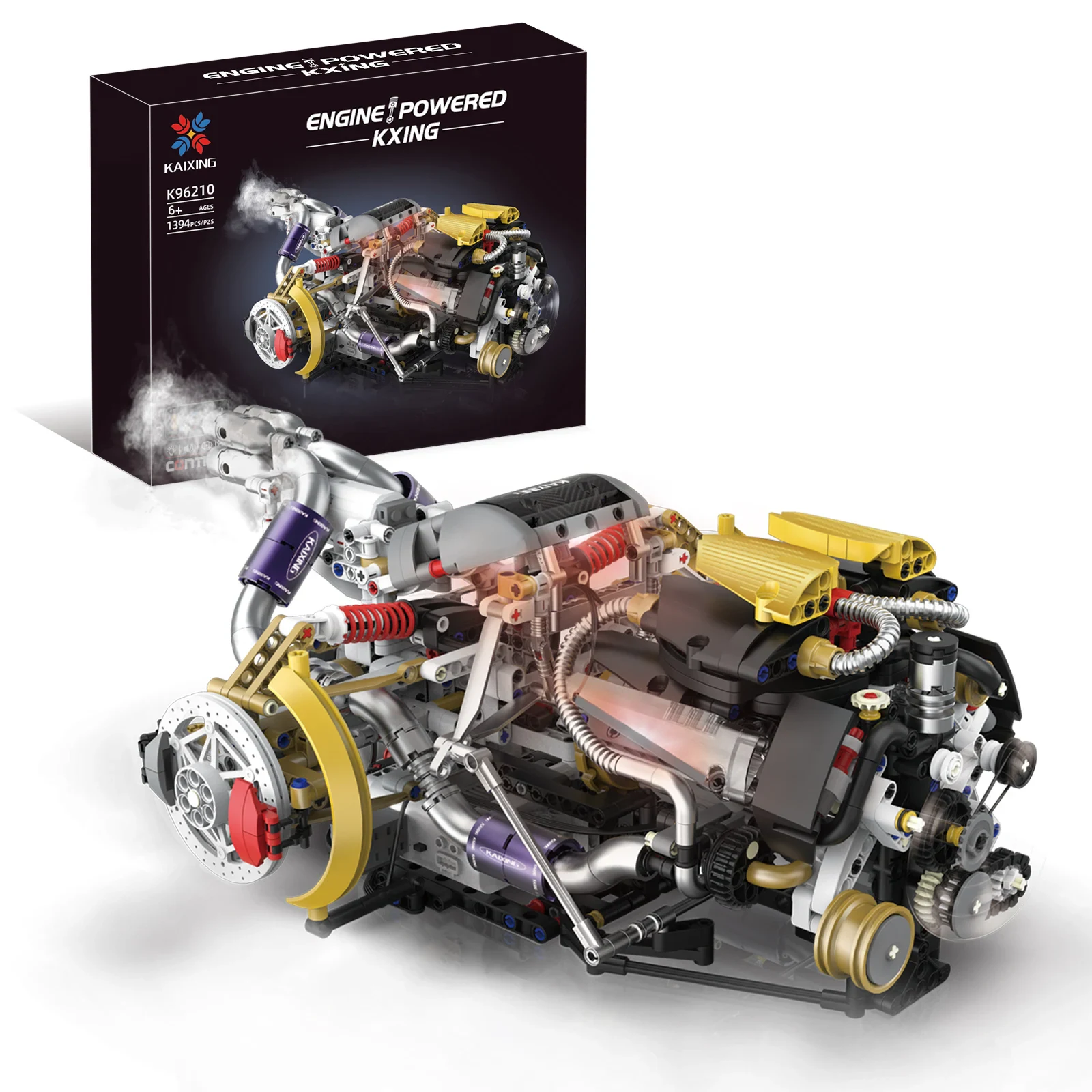 Engine Powered Cars Building Kit 1394Pcs Motorized LED Brake Disc Gear Display Technical Bricks Model Toy ABS Plastic fo