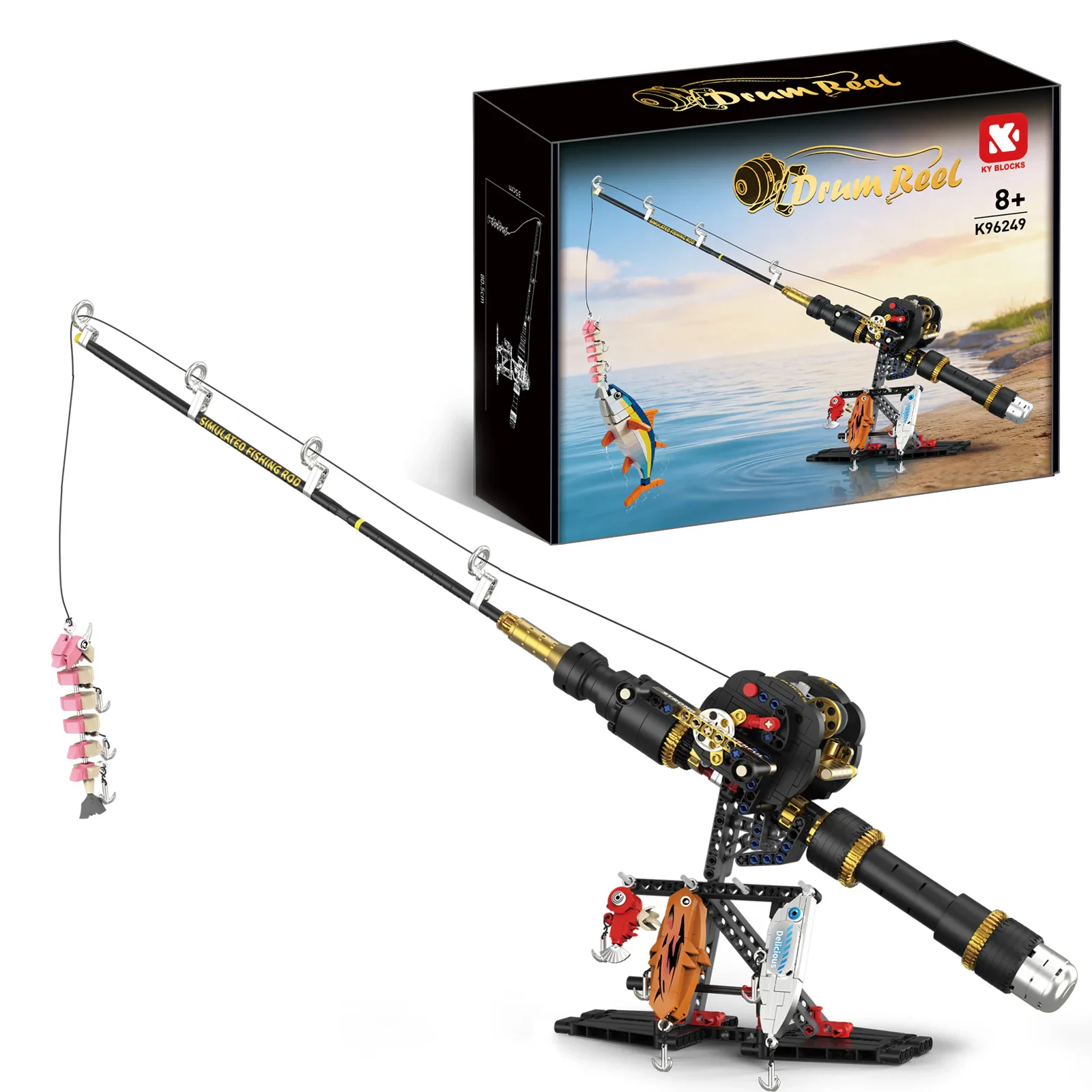 Fun Fishing Building Kit 589Pcs Rod Reel Caught Tuna Bait Scene Display Collectible Model Toy ABS Plastic Bricks for Kid