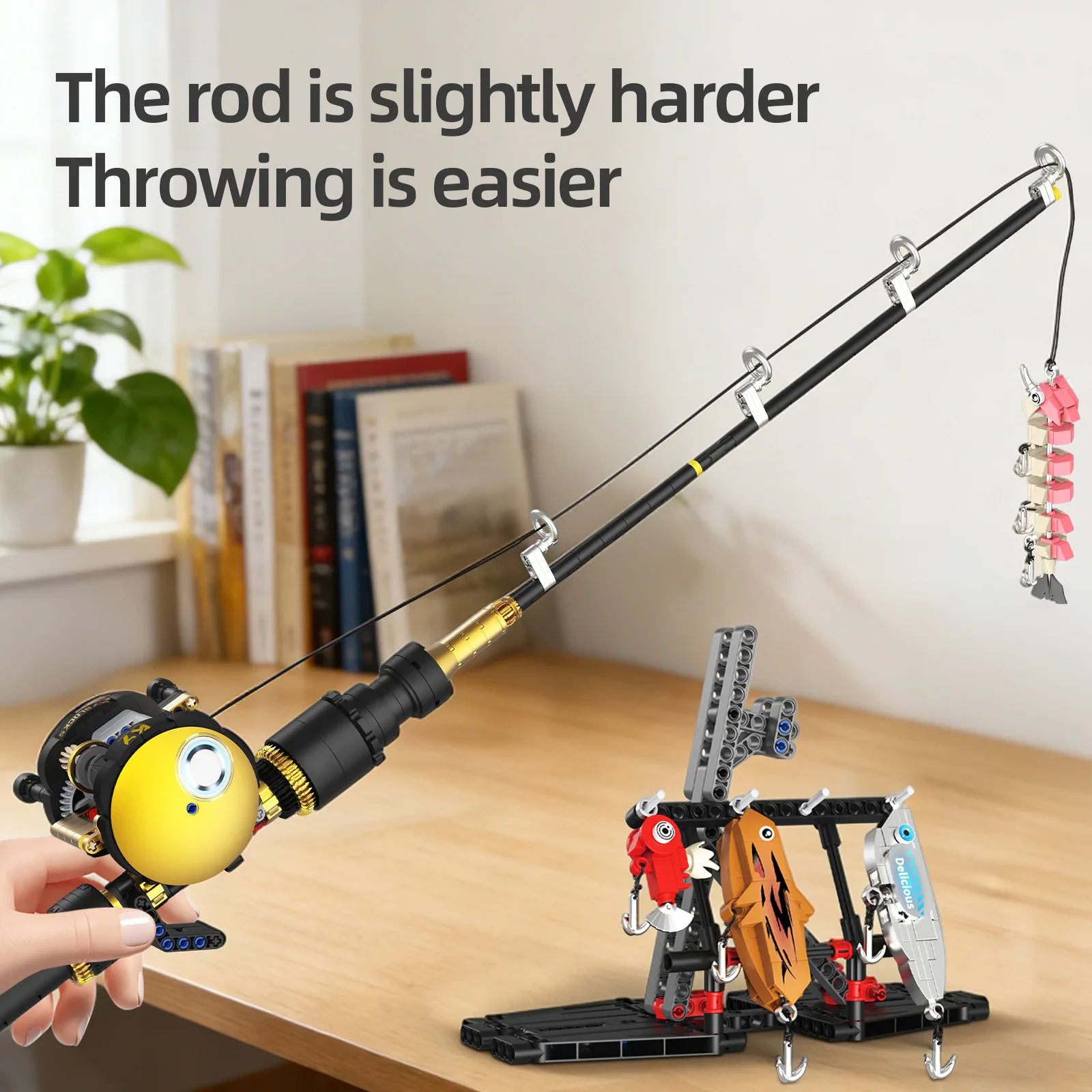 Fun Fishing Building Kit 589Pcs Rod Reel Caught Tuna Bait Scene Display Collectible Model Toy ABS Plastic Bricks for Kid