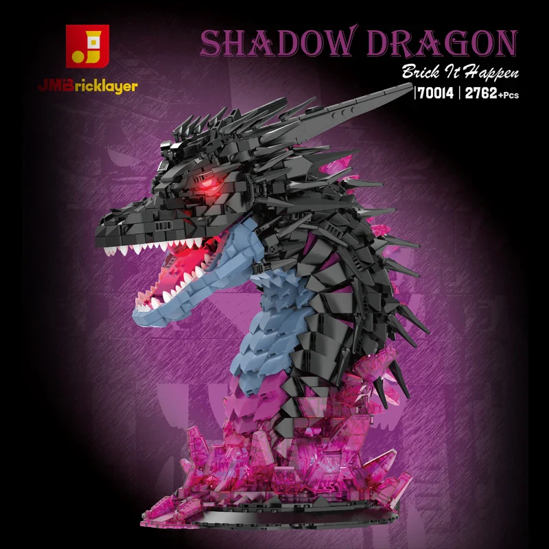JMBricklayer Shadow Dragon Building Block Set 2762 Pcs Fantasy Dragon Head Sculpture Halloween Christmas Desktop Decor G