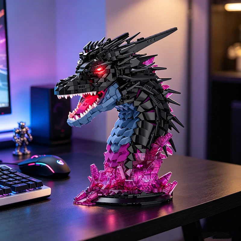 JMBricklayer Shadow Dragon Building Block Set 2762 Pcs Fantasy Dragon Head Sculpture Halloween Christmas Desktop Decor G