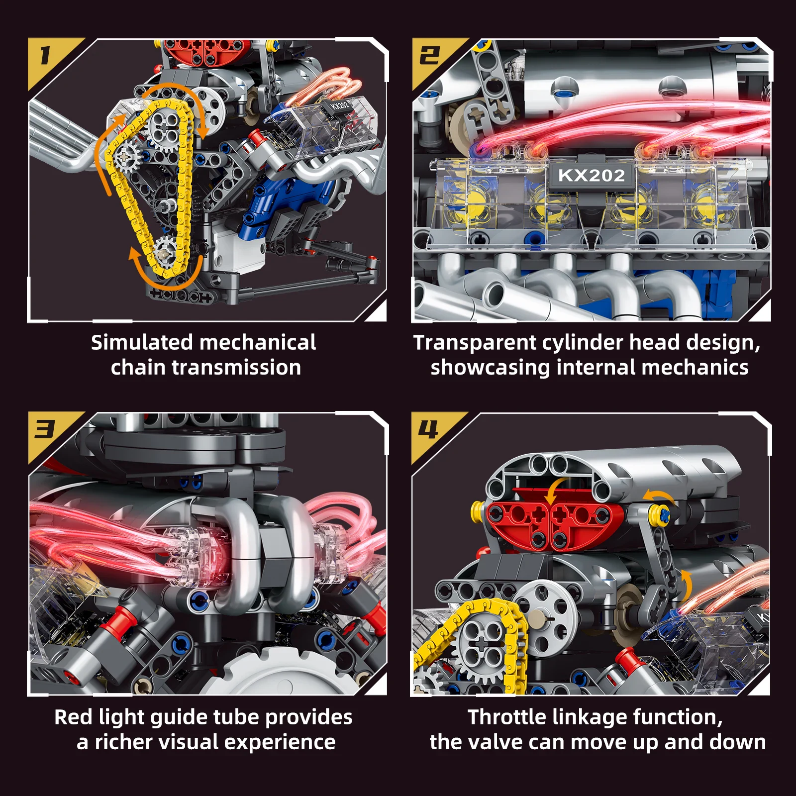 K96202 Simulates V8 Engine Mechanical Programming Building Block Engine Toy Motor Drive Model Building Kit with Power Mo