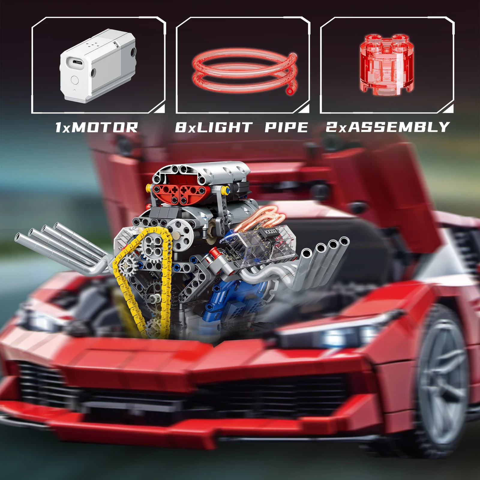 K96202 Simulates V8 Engine Mechanical Programming Building Block Engine Toy Motor Drive Model Building Kit with Power Mo