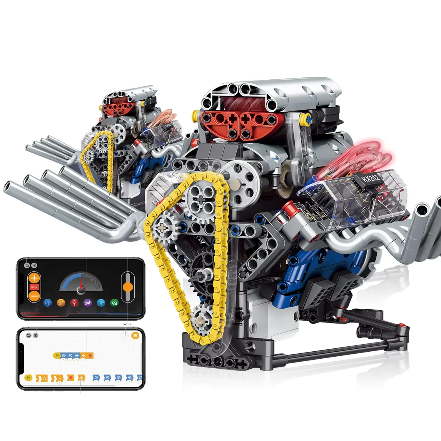 K96202 Simulates V8 Engine Mechanical Programming Building Block Engine Toy Motor Drive Model Building Kit with Power Mo