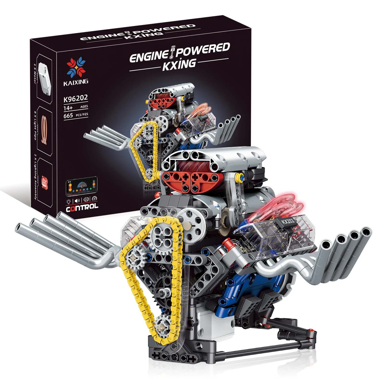 K96202 Simulates V8 Engine Mechanical Programming Building Block Engine Toy Motor Drive Model Building Kit with Power Mo