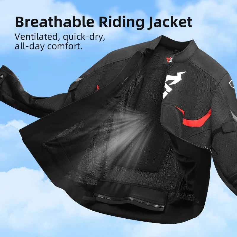MOTOCENTRIC Men Summer Ventilated Mesh Motorcycle Jacket CE Certified Armor Breathable Motorbike Riding Protective Coat