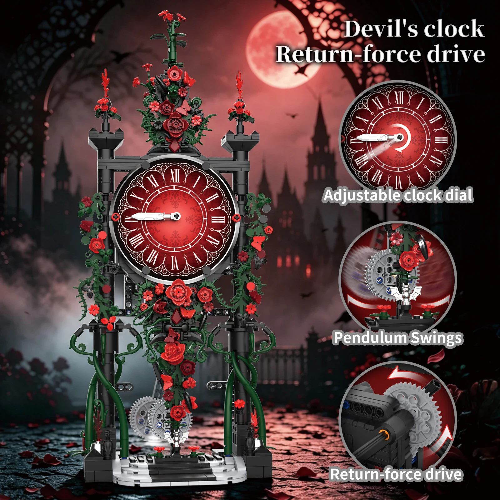 New Devil's Pendulum Clock Building Blocks DIY Set Gothic Home Decoration Creative Halloween Decorations Model Toy for A