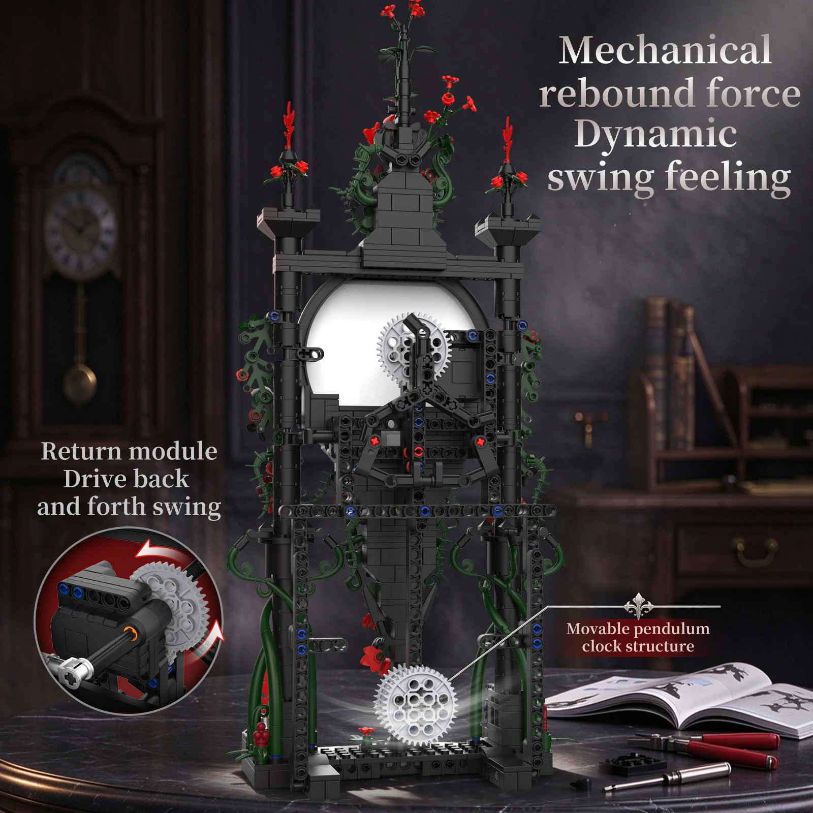 New Devil's Pendulum Clock Building Blocks DIY Set Gothic Home Decoration Creative Halloween Decorations Model Toy for A