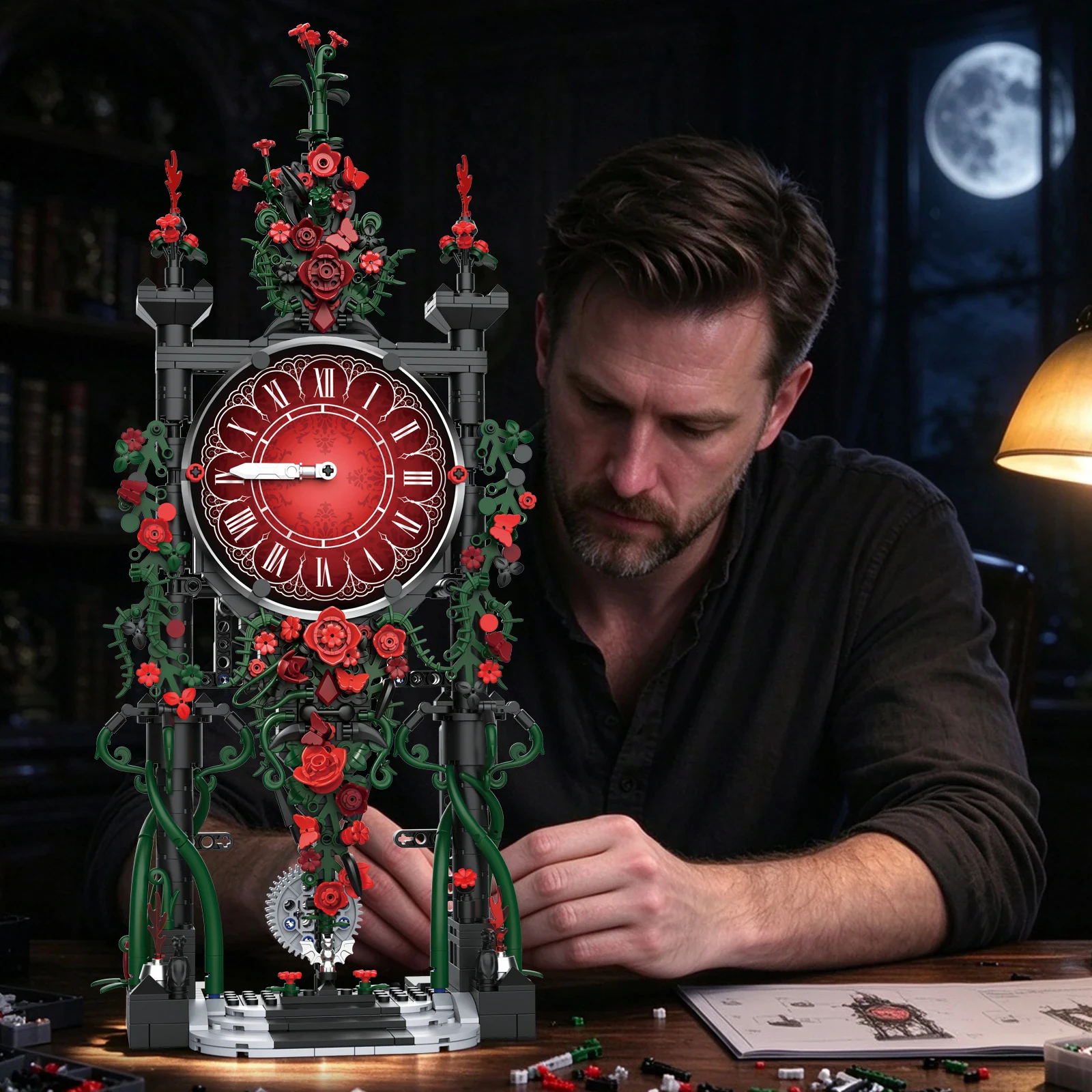 New Devil's Pendulum Clock Building Blocks DIY Set Gothic Home Decoration Creative Halloween Decorations Model Toy for A