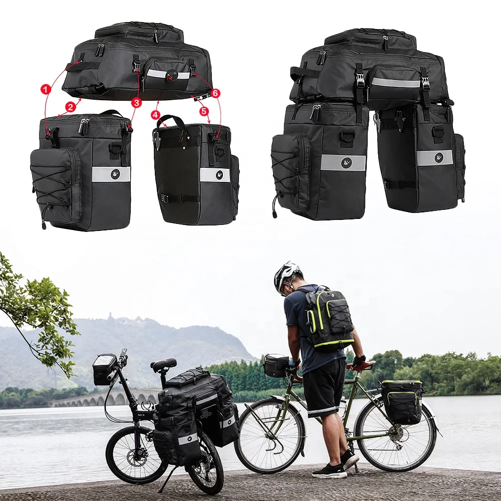 Rhinowalk 65L Waterproof Bicycle Travel Saddle Bag 3 in 1 Bicycle Pannier Bags