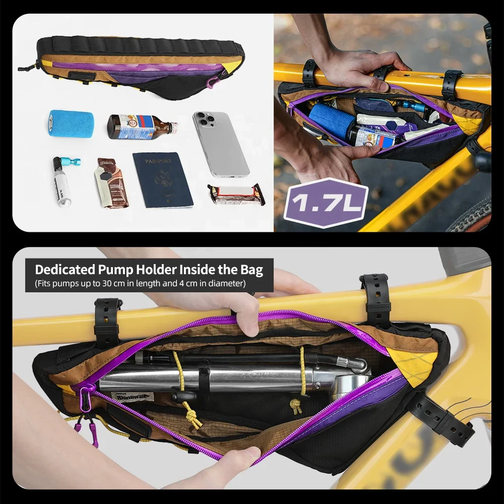 Rhinowalk Nomad Series 1.7L Frame Bag Bike Triangle Bag with Secure Mounting Cycling Storage Bag for Road Bike