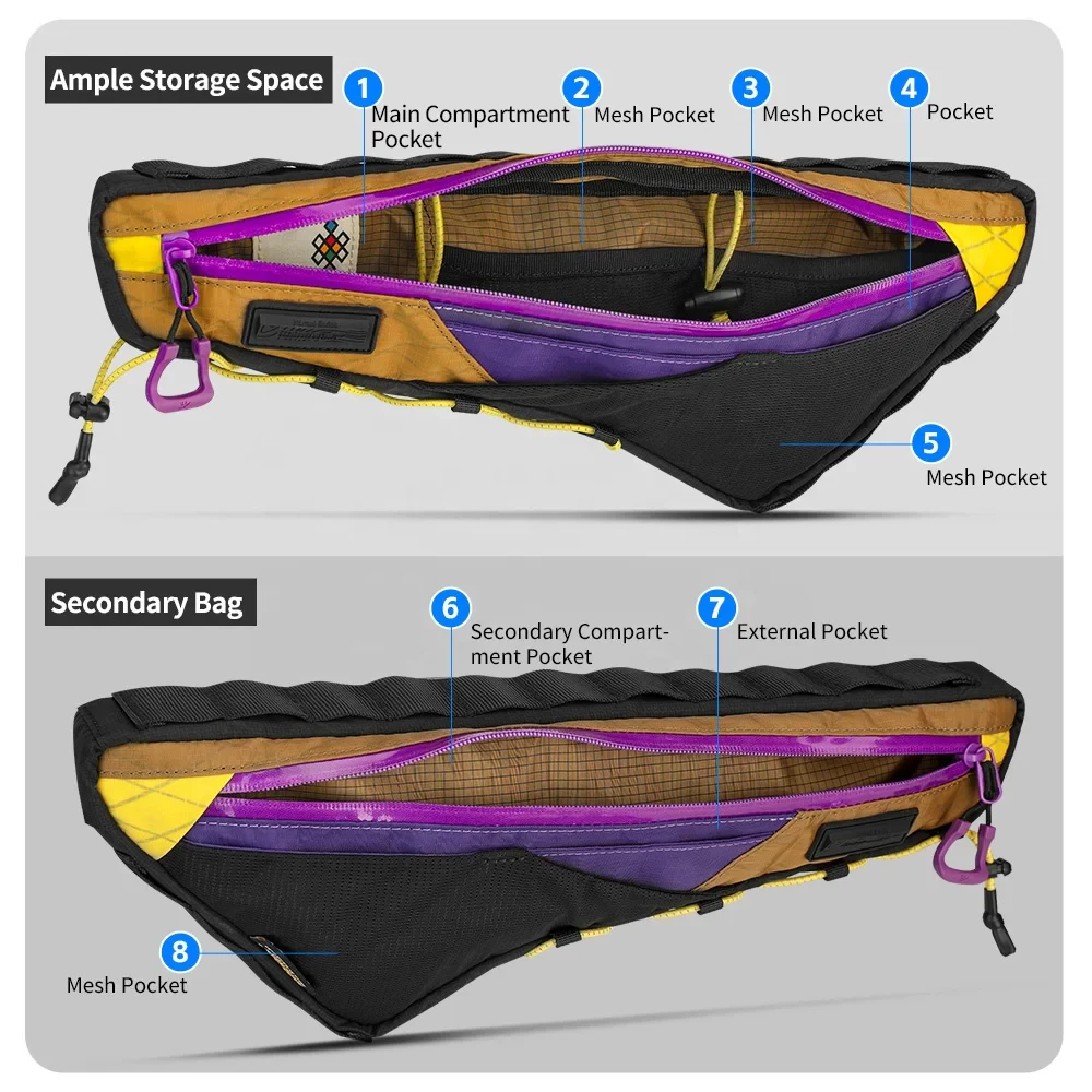 Rhinowalk Nomad Series 1.7L Frame Bag Bike Triangle Bag with Secure Mounting Cycling Storage Bag for Road Bike