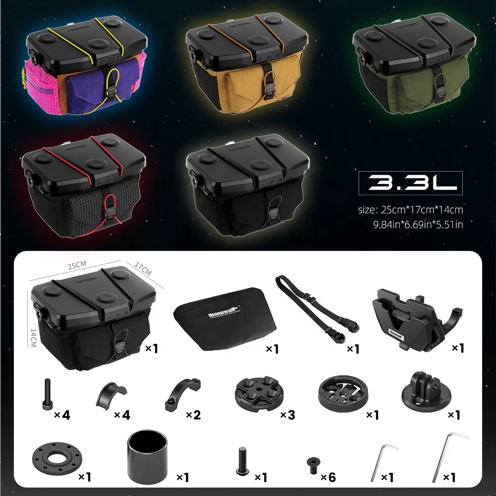 RHINOWALK Space Station 3.3L Bicycle Handlebar Bag Bike Front Bag with Quick Release Mount Cycling Storage Pack for Grav