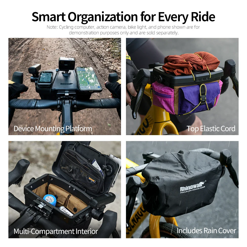 RHINOWALK Space Station 3.3L Bicycle Handlebar Bag Bike Front Bag with Quick Release Mount Cycling Storage Pack for Grav