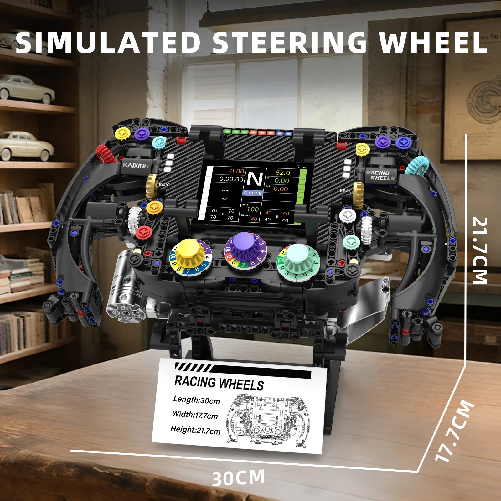 Sim Racing Wheel 854Pcs Esports Cockpit Telemetry Building Bricks Collectible Cars Model Toy ABS Plastic for Adults Gift