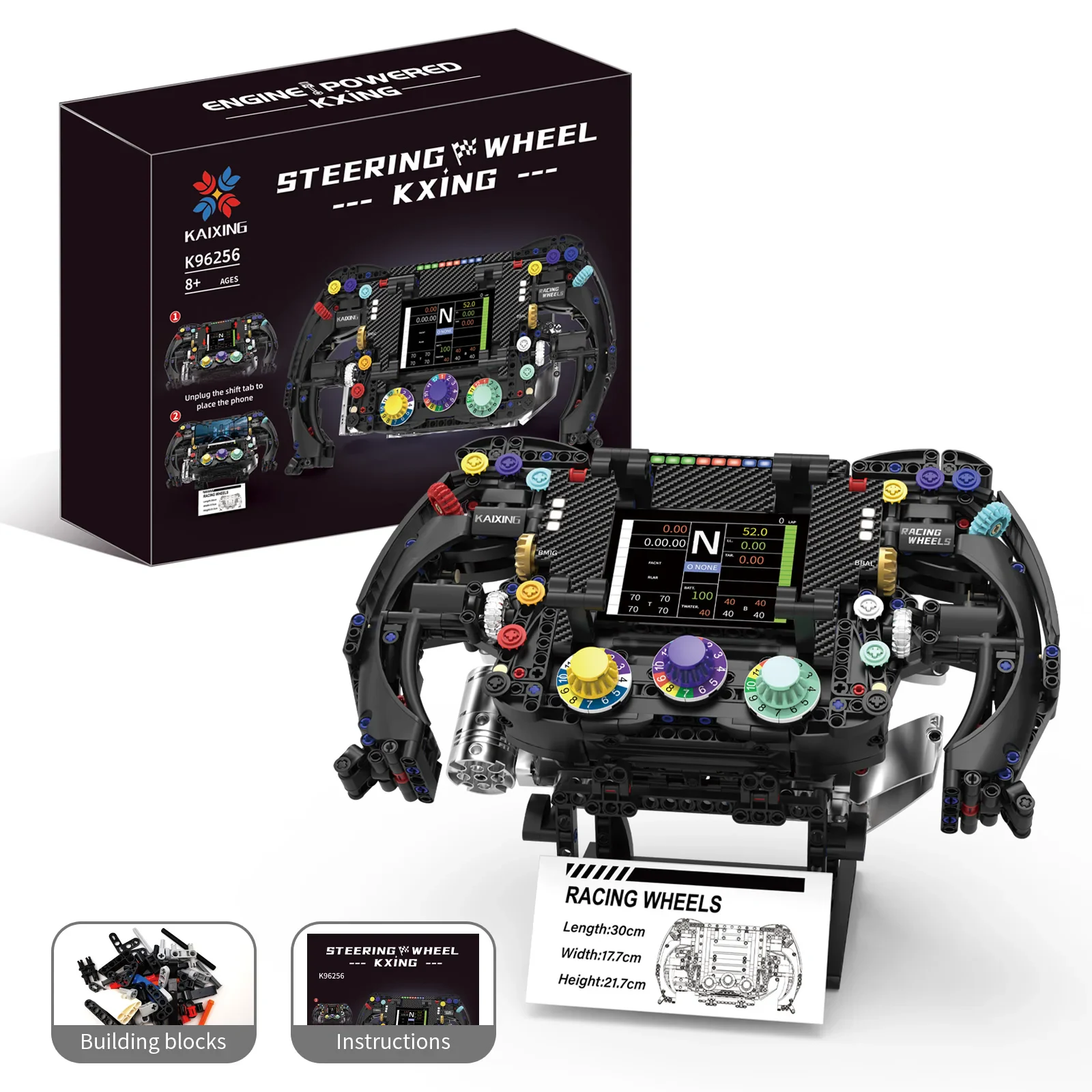 Sim Racing Wheel 854Pcs Esports Cockpit Telemetry Building Bricks Collectible Cars Model Toy ABS Plastic for Adults Gift