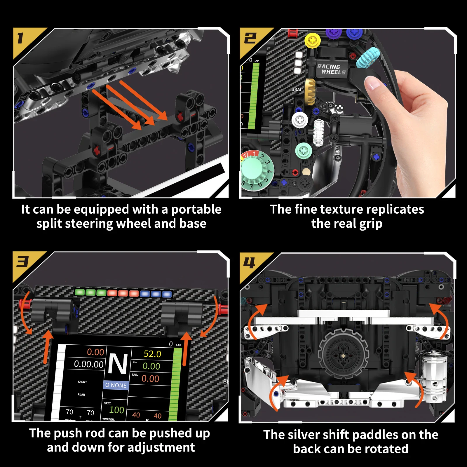 Sim Racing Wheel 854Pcs Esports Cockpit Telemetry Building Bricks Collectible Cars Model Toy ABS Plastic for Adults Gift