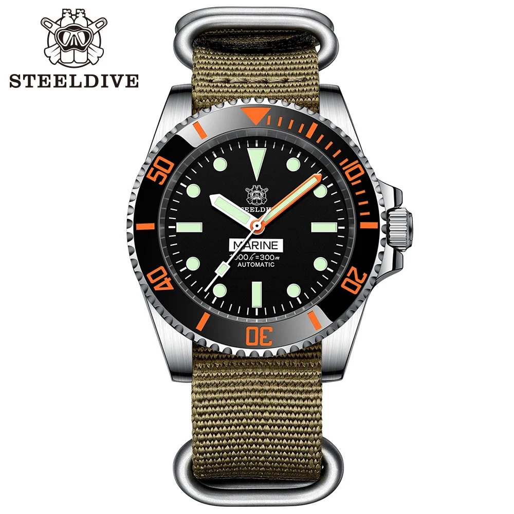 STEELDIVE SD1954C Mens Dive Watches sport Men Automatic Mechanical Watch 200m Waterproof Wristwatch NH35 54C-M-KN Black